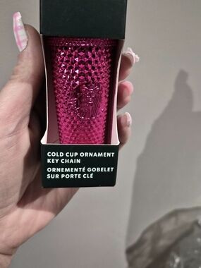 Starbucks Metallic Hot Pink Studded Cup Keychain Ornament